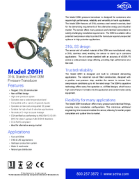Thumbnail of document Data Sheet - 209H 316L Stainless Steel OEM Pressure Transducer